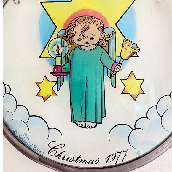 Vintage 1977 Christmas Angel Stained Glass Hanging Ornament Retro Holiday Decor - Picture 2 of 5